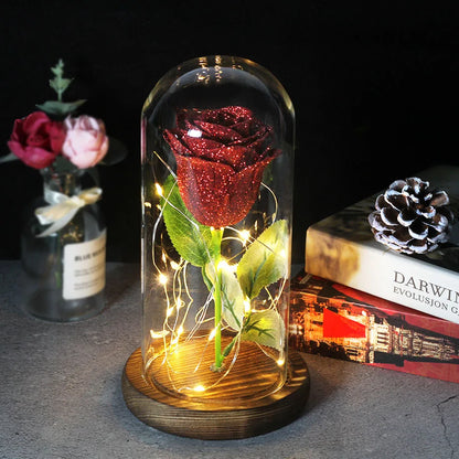 Ewige Rose in Glasdome | Handverlesen, LED-beleuchtet &amp; Ideal für romantische Geschenke und Wohnkultur