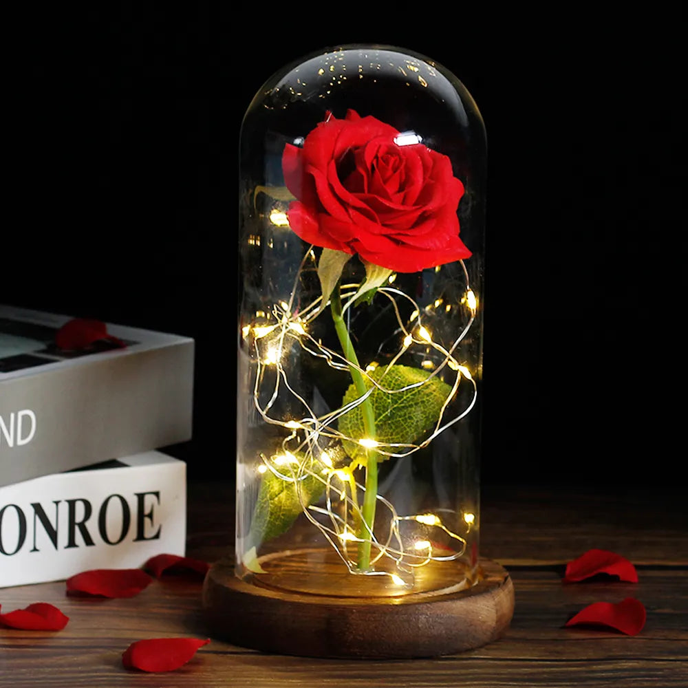 Ewige Rose in Glasdome | Handverlesen, LED-beleuchtet &amp; Ideal für romantische Geschenke und Wohnkultur