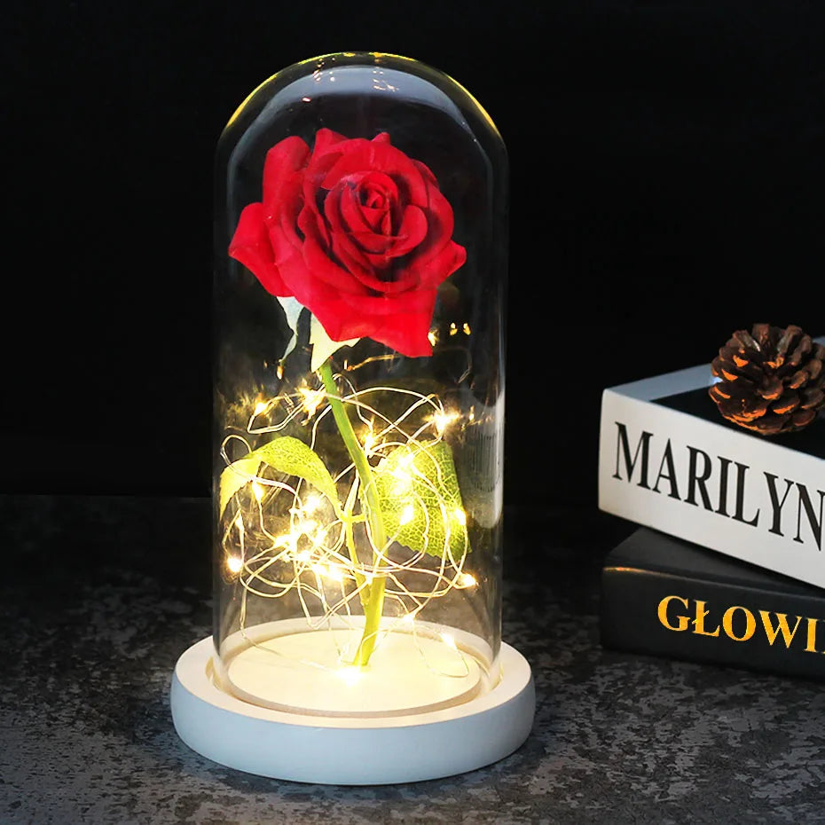 Ewige Rose in Glasdome | Handverlesen, LED-beleuchtet &amp; Ideal für romantische Geschenke und Wohnkultur