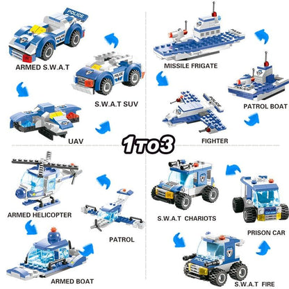 8 IN 1 Stadt Polizei Truck Station Baukasten Serie SWAT Spielzeug Geschenk Für Kinder