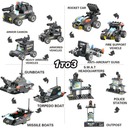 8 IN 1 Stadt Polizei Truck Station Baukasten Serie SWAT Spielzeug Geschenk Für Kinder