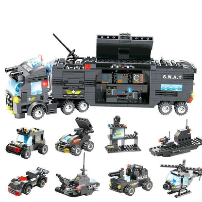 8 IN 1 Stadt Polizei Truck Station Baukasten Serie SWAT Spielzeug Geschenk Für Kinder