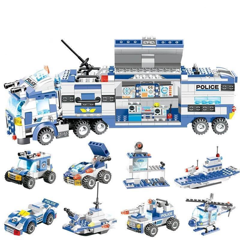 8 IN 1 Stadt Polizei Truck Station Baukasten Serie SWAT Spielzeug Geschenk Für Kinder