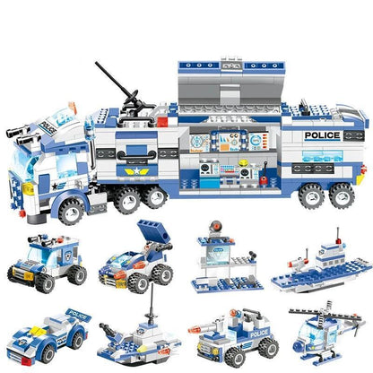 8 IN 1 Stadt Polizei Truck Station Baukasten Serie SWAT Spielzeug Geschenk Für Kinder