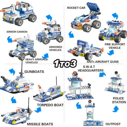 8 IN 1 Stadt Polizei Truck Station Baukasten Serie SWAT Spielzeug Geschenk Für Kinder