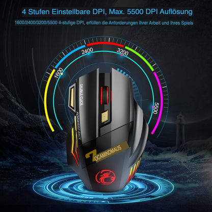 Zelara Kabellose, ergonomische, wiederaufladbare LED-Gaming-Maus für PC, Mac, Tablets