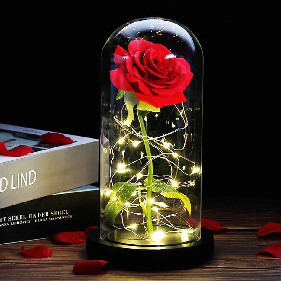 Ewige Rose in Glasdome | Handverlesen, LED-beleuchtet &amp; Ideal für romantische Geschenke und Wohnkultur