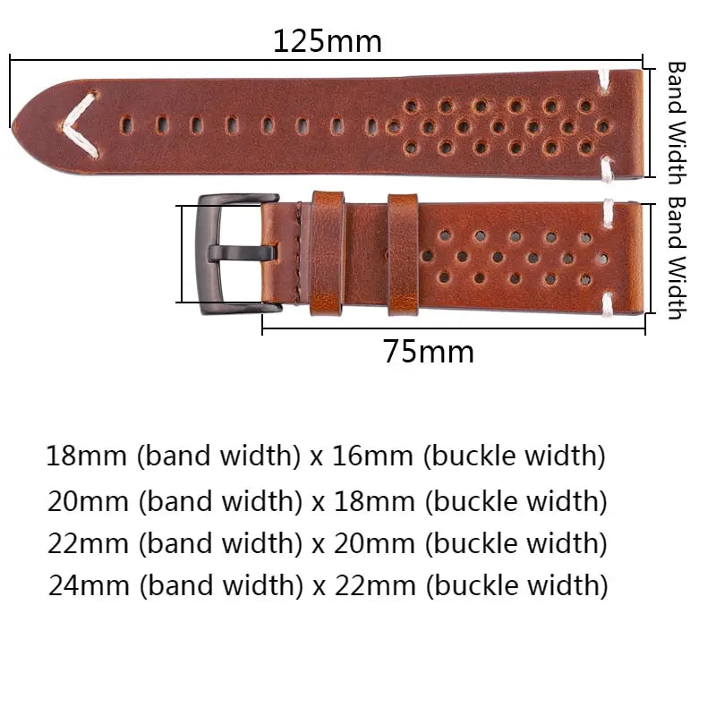 Zelara Collection Uhrenarmband aus Rindsleder, handgefertigt, 18 mm, 20 mm, 22 mm, 24 mm