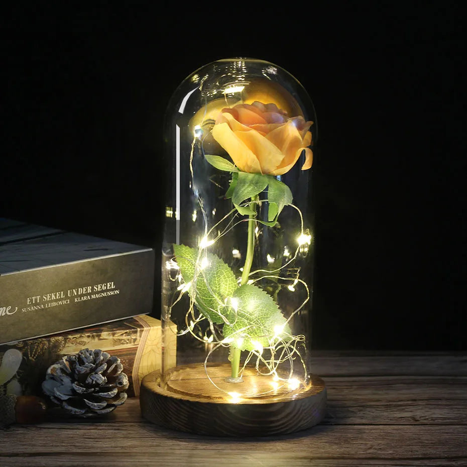 Ewige Rose in Glasdome | Handverlesen, LED-beleuchtet &amp; Ideal für romantische Geschenke und Wohnkultur