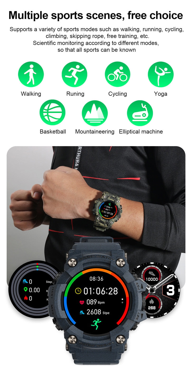 Zelara Multisport HD Großbild-Fitnesstracker im Camouflage-Stil Smart Watch für Android IOS