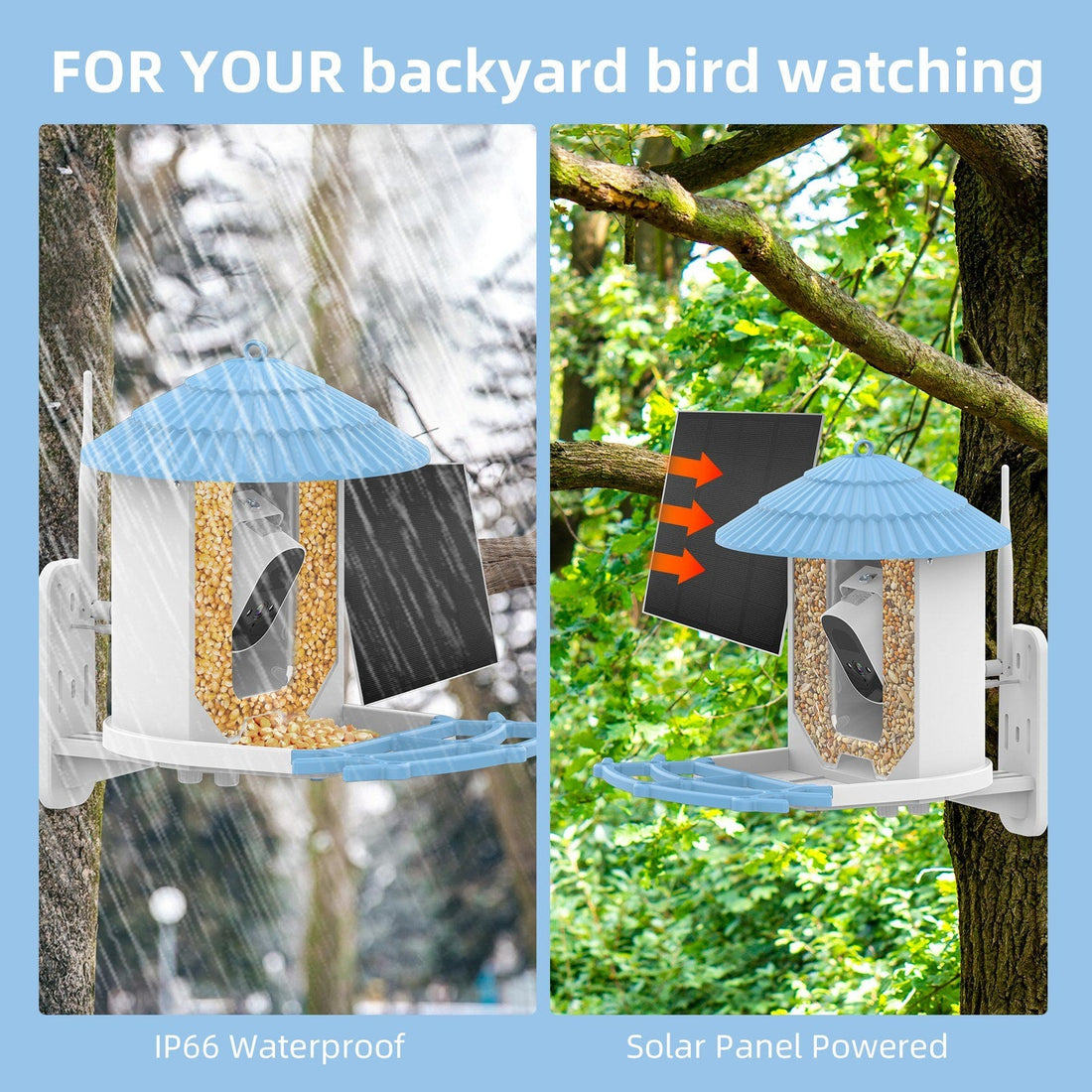 Solarbetriebener smarter Vogelfutterspender mit 4MP Kamera, KI-Vogelidentifikation, PIR-Bewegungserkennung, Zwei-Wege-Audio und App-Steuerung für die Vogelbeobachtung im Hinterhof