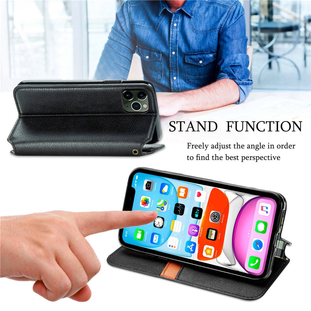 Luxuriöse Lederhülle mit Klapp-/Brieftasche für iPhone