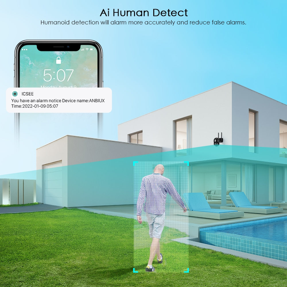 Zelara HD Drahtlose WIFI IP-Sicherheits-CCTV-Überwachungskamera für den Außenbereich mit KI-Personenerkennung