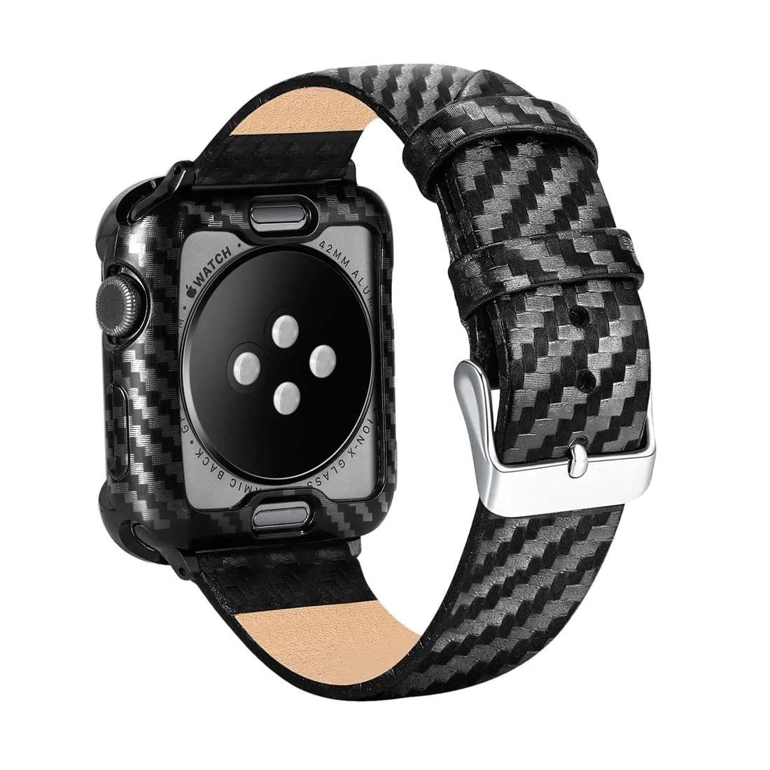 Kundenspezifisches Lederarmband aus echtem Carbonfasergehäuse für die Apple Watch