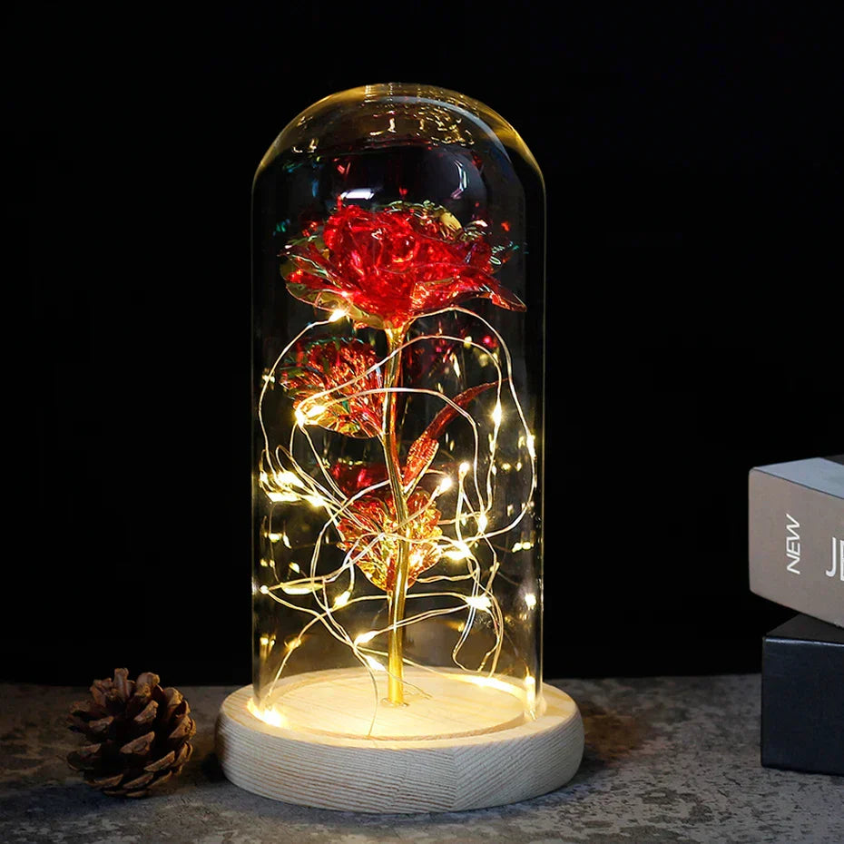 Ewige Rose in Glasdome | Handverlesen, LED-beleuchtet &amp; Ideal für romantische Geschenke und Wohnkultur