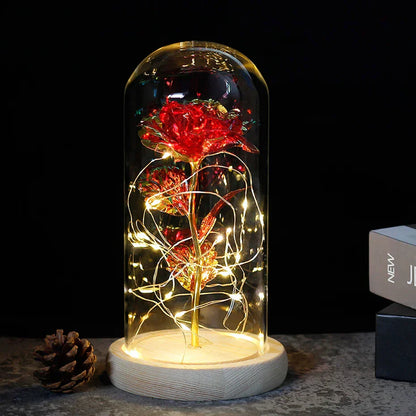 Ewige Rose in Glasdome | Handverlesen, LED-beleuchtet &amp; Ideal für romantische Geschenke und Wohnkultur