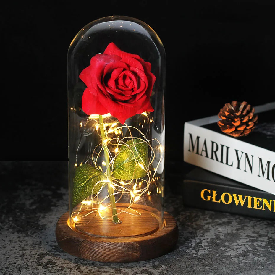 Ewige Rose in Glasdome | Handverlesen, LED-beleuchtet &amp; Ideal für romantische Geschenke und Wohnkultur