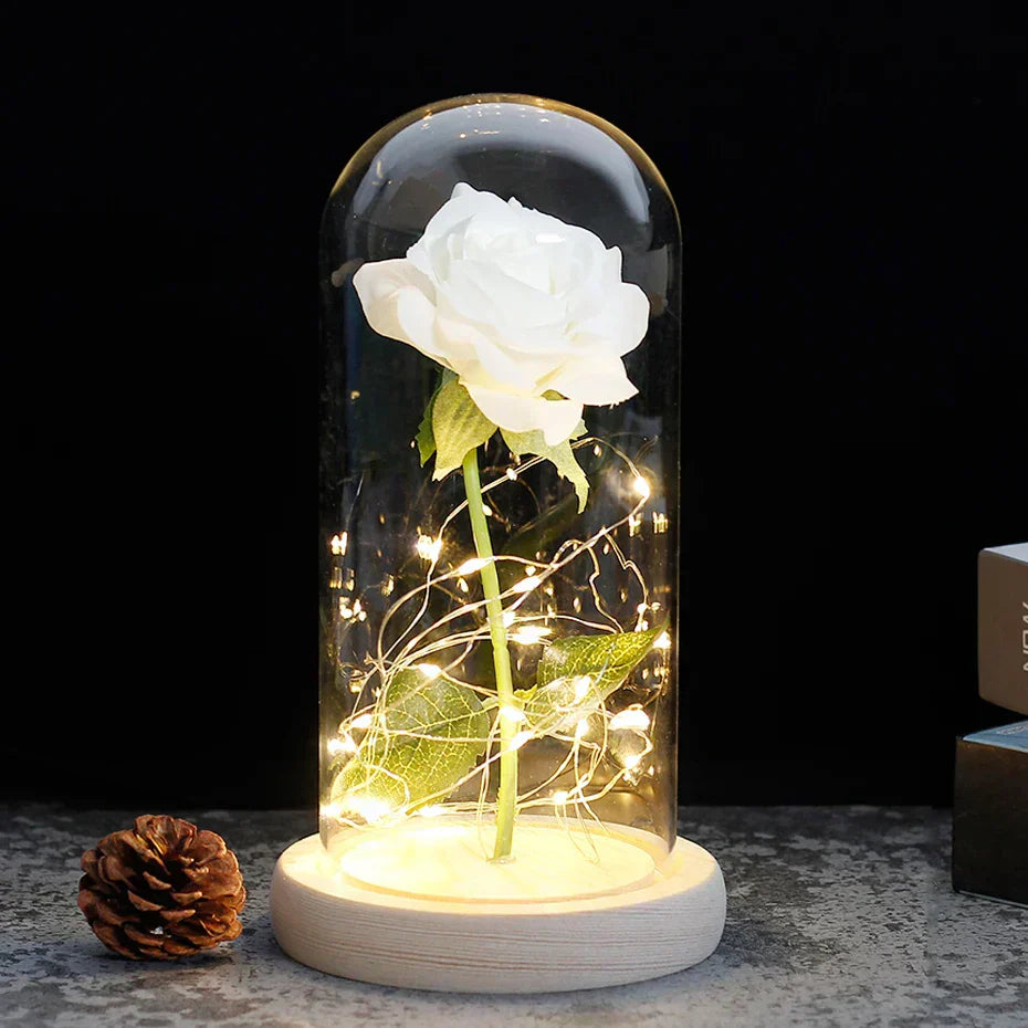 Ewige Rose in Glasdome | Handverlesen, LED-beleuchtet &amp; Ideal für romantische Geschenke und Wohnkultur