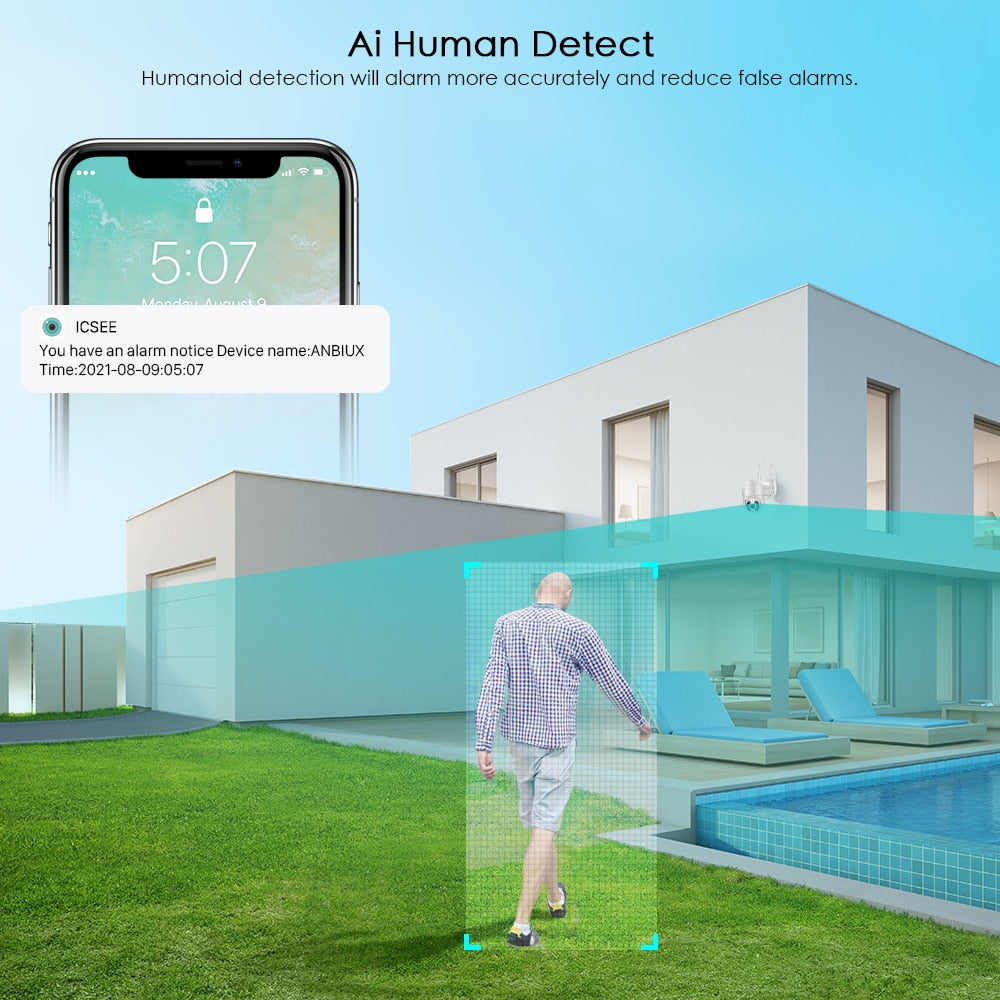 Zelara 1080P Kabellose IP-Überwachungskamera für den Außenbereich mit KI-Personenerkennung