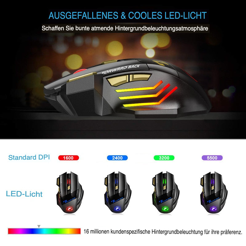 Zelara Kabellose, ergonomische, wiederaufladbare LED-Gaming-Maus für PC, Mac, Tablets