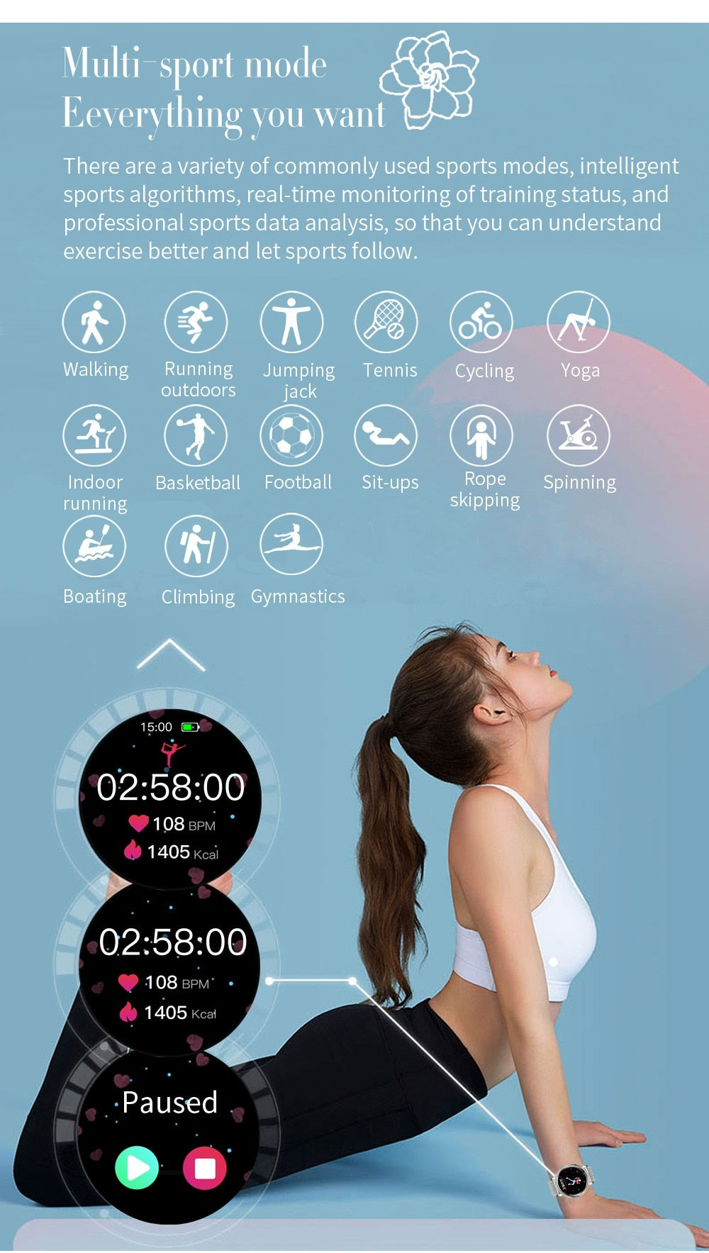 Zelara Intelligenter Fitness-Tracker für Damen mit vollem Touchscreen, Sport-Smartwatch für Android iOS