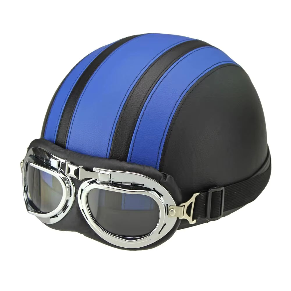 Retro-Halbgesichts-Motorradhelm mit Schutzbrille