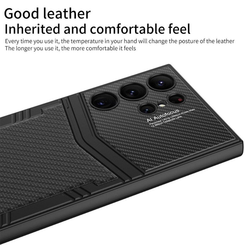 Python Carbon Fiber Plain Leder Handyhülle für Samsung Galaxy S24 S23