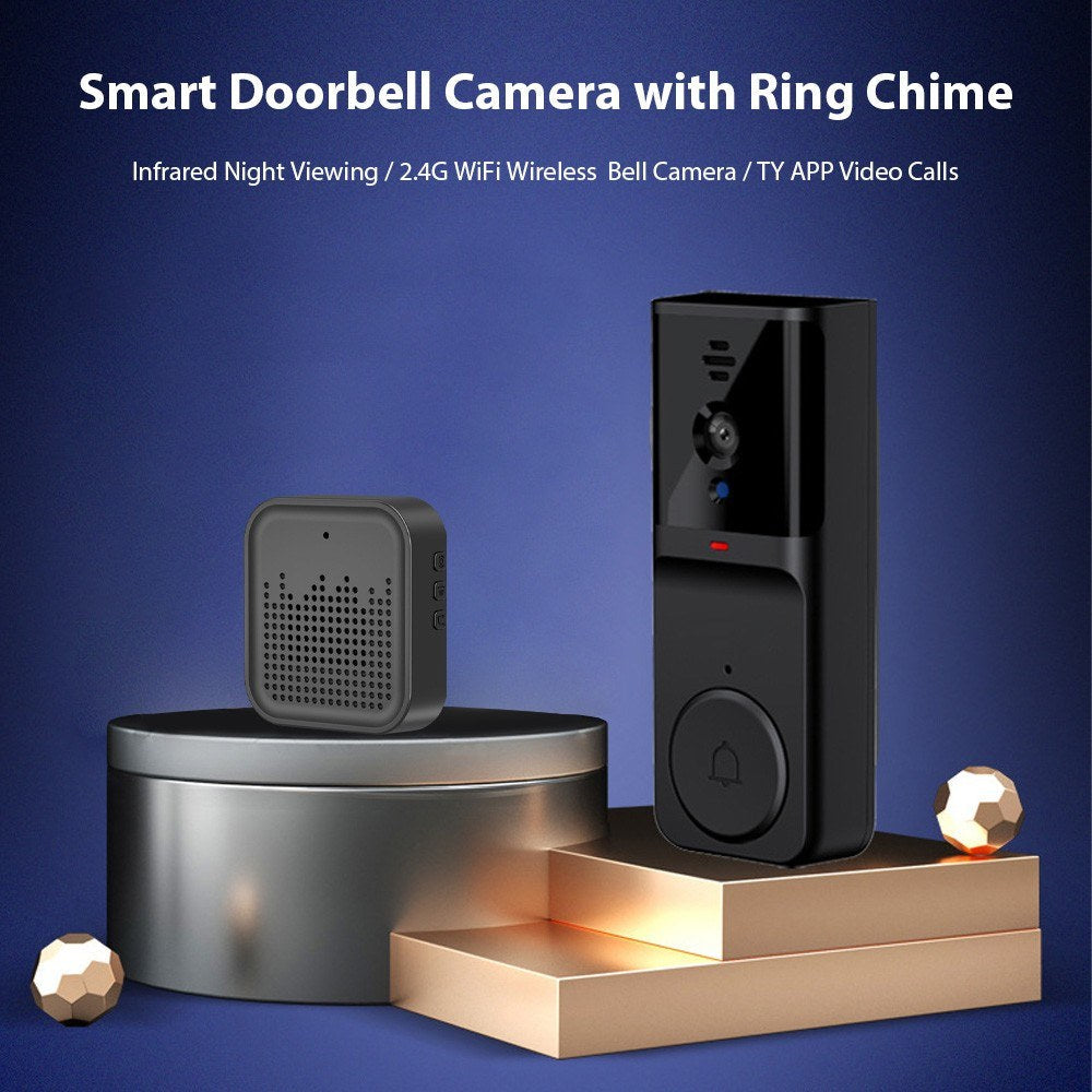 Kabellose Smart Türklingel Kamera mit Chime, Infrarot-Nachtsicht, 2-Wege-Audio, große Reichweite, 2,4G WLAN, kompatibel mit TY APP – Ideal für Zuhause, Büro &amp; Wohnung
