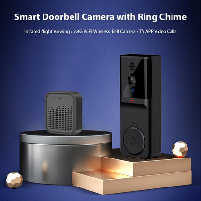 Kabellose Smart Türklingel Kamera mit Chime, Infrarot-Nachtsicht, 2-Wege-Audio, große Reichweite, 2,4G WLAN, kompatibel mit TY APP – Ideal für Zuhause, Büro &amp; Wohnung
