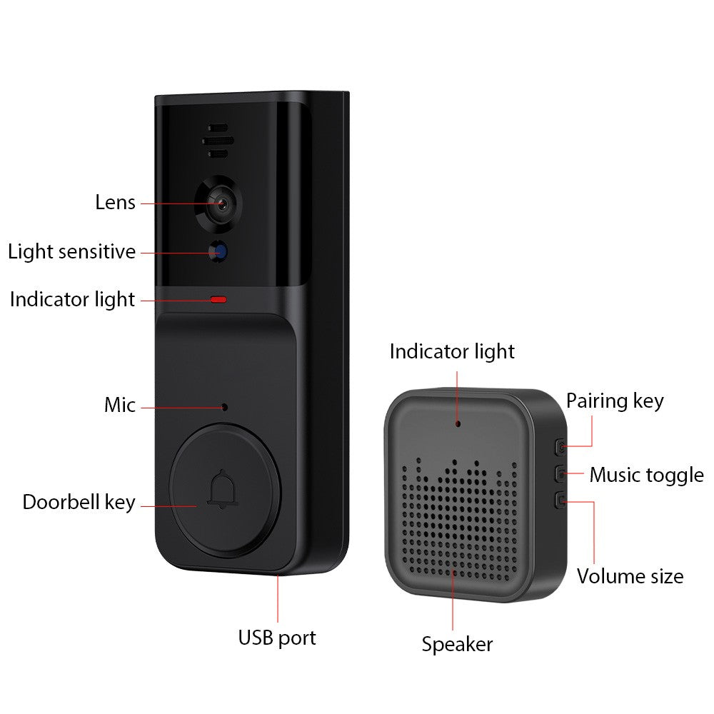 Kabellose Smart Türklingel Kamera mit Chime, Infrarot-Nachtsicht, 2-Wege-Audio, große Reichweite, 2,4G WLAN, kompatibel mit TY APP – Ideal für Zuhause, Büro &amp; Wohnung
