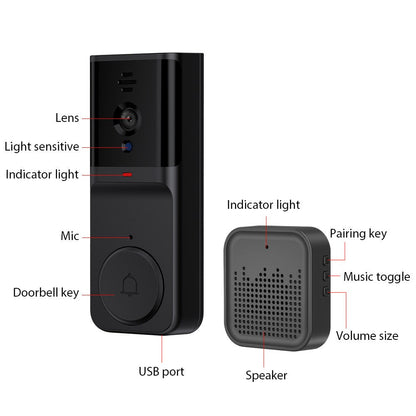 Kabellose Smart Türklingel Kamera mit Chime, Infrarot-Nachtsicht, 2-Wege-Audio, große Reichweite, 2,4G WLAN, kompatibel mit TY APP – Ideal für Zuhause, Büro &amp; Wohnung