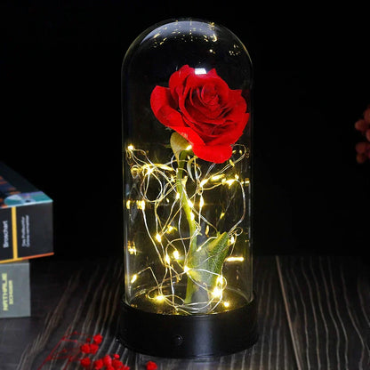 Ewige Rose in Glasdome | Handverlesen, LED-beleuchtet &amp; Ideal für romantische Geschenke und Wohnkultur