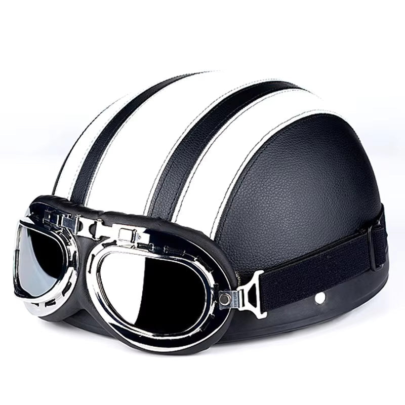 Retro-Halbgesichts-Motorradhelm mit Schutzbrille