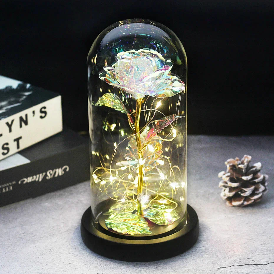 Ewige Rose in Glasdome | Handverlesen, LED-beleuchtet &amp; Ideal für romantische Geschenke und Wohnkultur