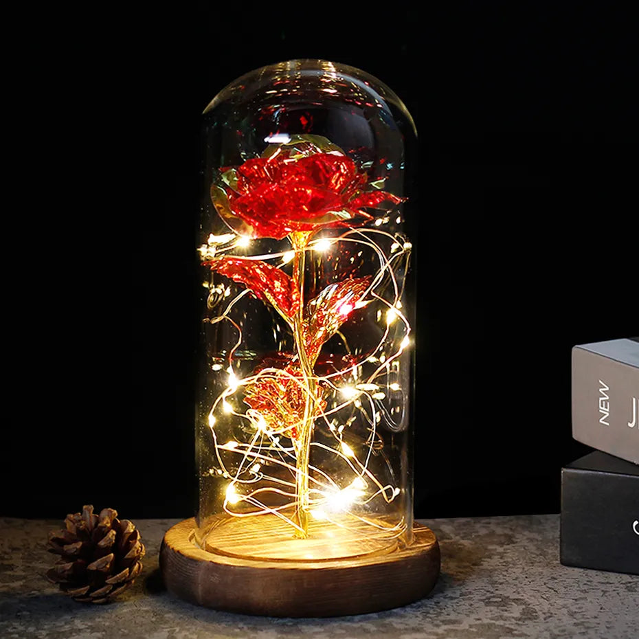 Ewige Rose in Glasdome | Handverlesen, LED-beleuchtet &amp; Ideal für romantische Geschenke und Wohnkultur