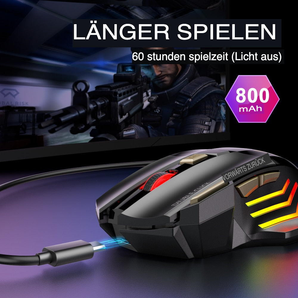 Zelara Kabellose, ergonomische, wiederaufladbare LED-Gaming-Maus für PC, Mac, Tablets