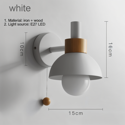 PastelPop Wandlampe – Holz- &amp; Eisen Pastell Macaron Wandlampe mit Zugschalter