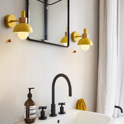 PastelPop Wandlampe – Holz- &amp; Eisen Pastell Macaron Wandlampe mit Zugschalter