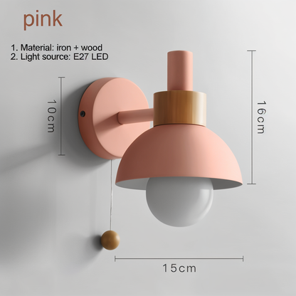 PastelPop Wandlampe – Holz- &amp; Eisen Pastell Macaron Wandlampe mit Zugschalter