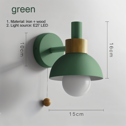 PastelPop Wandlampe – Holz- &amp; Eisen Pastell Macaron Wandlampe mit Zugschalter