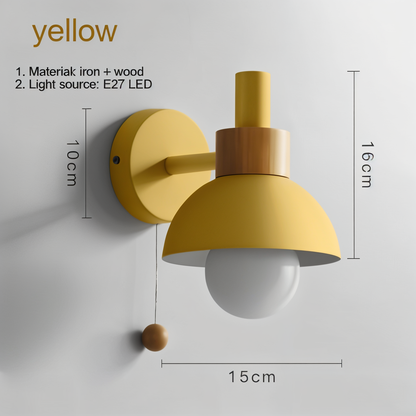 PastelPop Wandlampe – Holz- &amp; Eisen Pastell Macaron Wandlampe mit Zugschalter