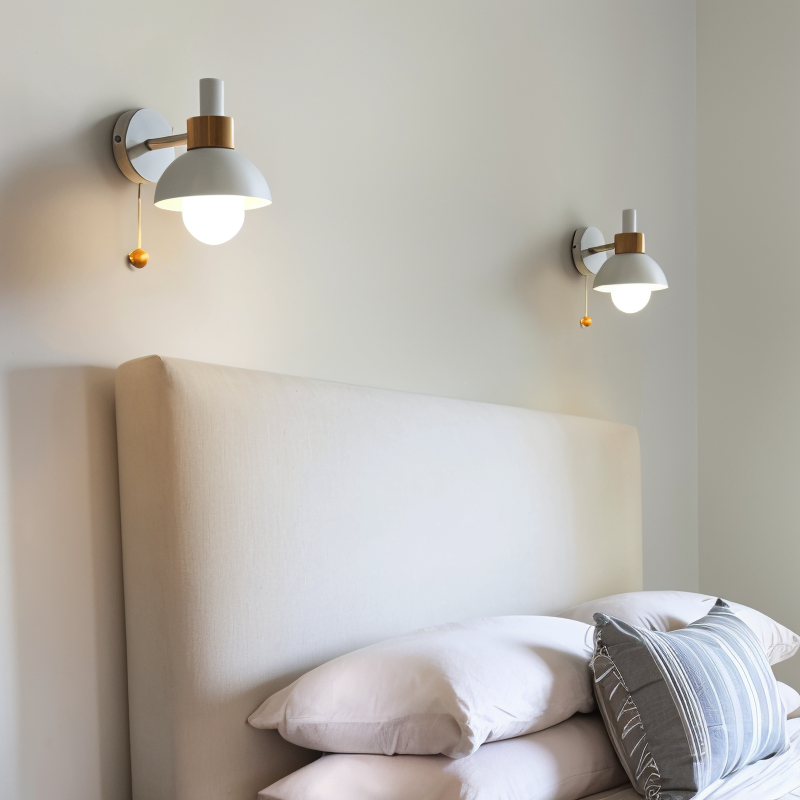 PastelPop Wandlampe – Holz- &amp; Eisen Pastell Macaron Wandlampe mit Zugschalter