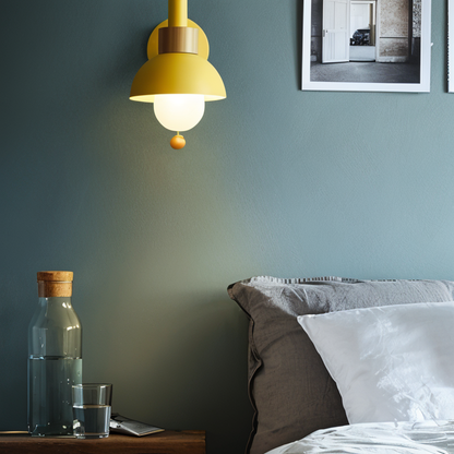 PastelPop Wandlampe – Holz- &amp; Eisen Pastell Macaron Wandlampe mit Zugschalter