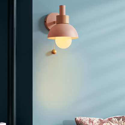 PastelPop Wandlampe – Holz- &amp; Eisen Pastell Macaron Wandlampe mit Zugschalter