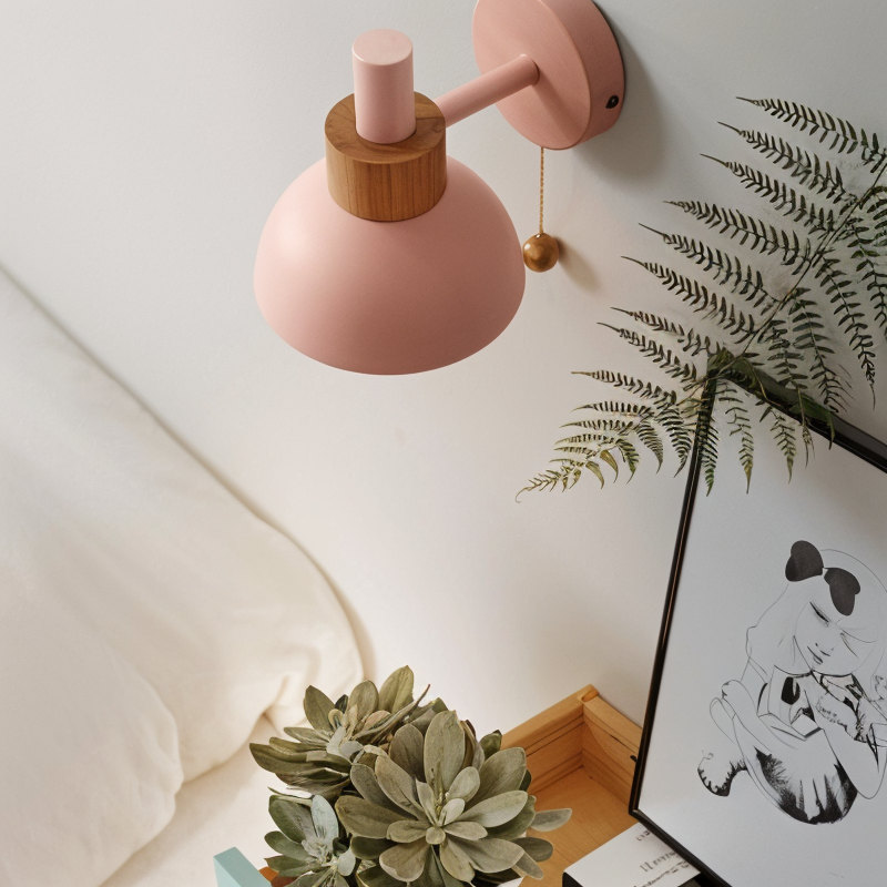 PastelPop Wandlampe – Holz- &amp; Eisen Pastell Macaron Wandlampe mit Zugschalter