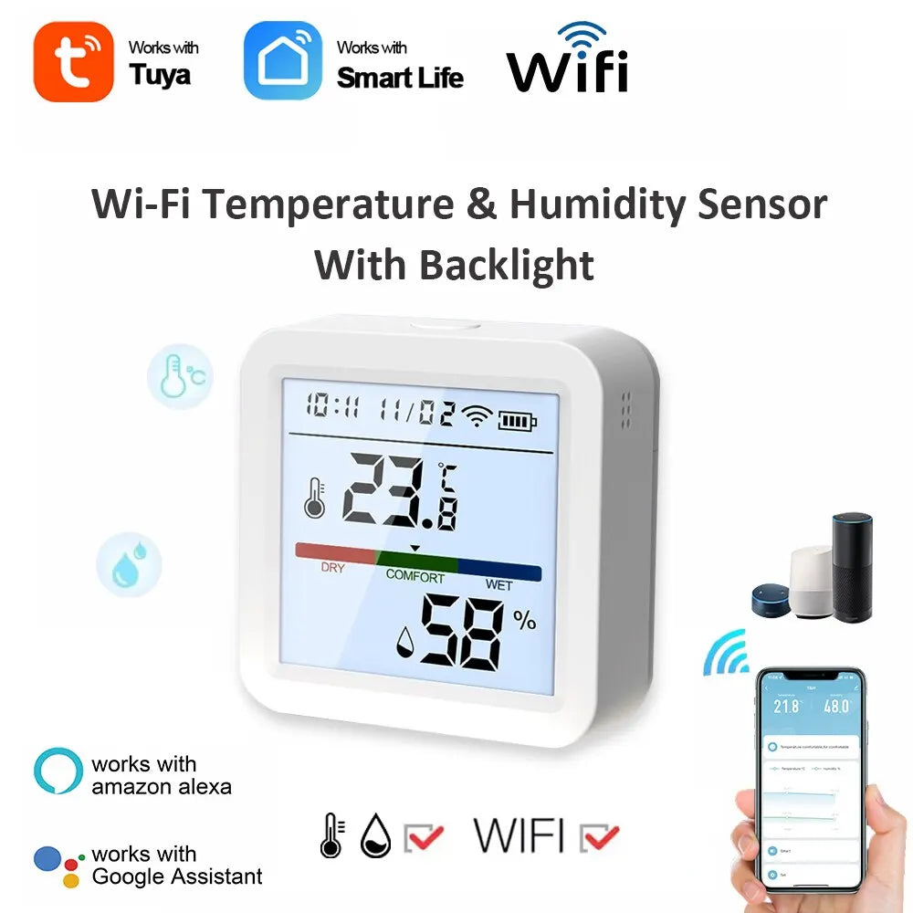 WiFi Hygrometer-Thermometer Sensor für Smart Home, kompatibel mit Alexa &amp; Google Home