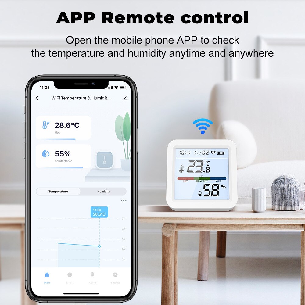 WiFi Hygrometer-Thermometer Sensor für Smart Home, kompatibel mit Alexa &amp; Google Home