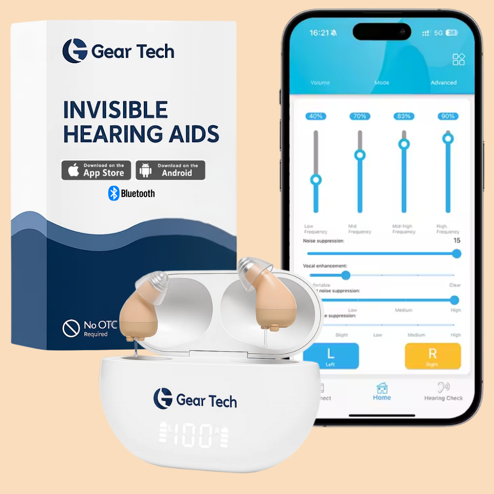 Unsichtbare In-Ear-Hörgeräte UK | Dezente kleine wiederaufladbare Hörgeräte mit Bluetooth-App-Steuerung &amp; Geräuschreduzierung