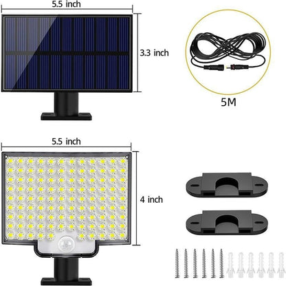Solarleuchte Außen 106 LED mit Bewegungssensor, 3000 lm, IP65, 4 Modi, 5 m Kabel, USB-Ladung