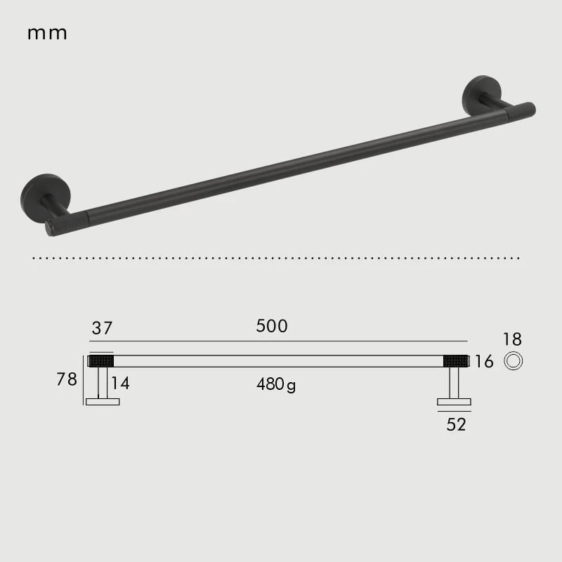 KRAM Handtuchhalter Schwarz Matt | Gekartelter Wandhalter aus Messing